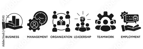 Business management icon set vector illustration concept relate to business, management, organization, leadership, teamwork and employment