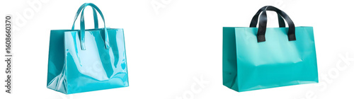 Bright turquoise shopping bag, Perfect for retail, purchases, and packaging needs isolated on a transparent background
