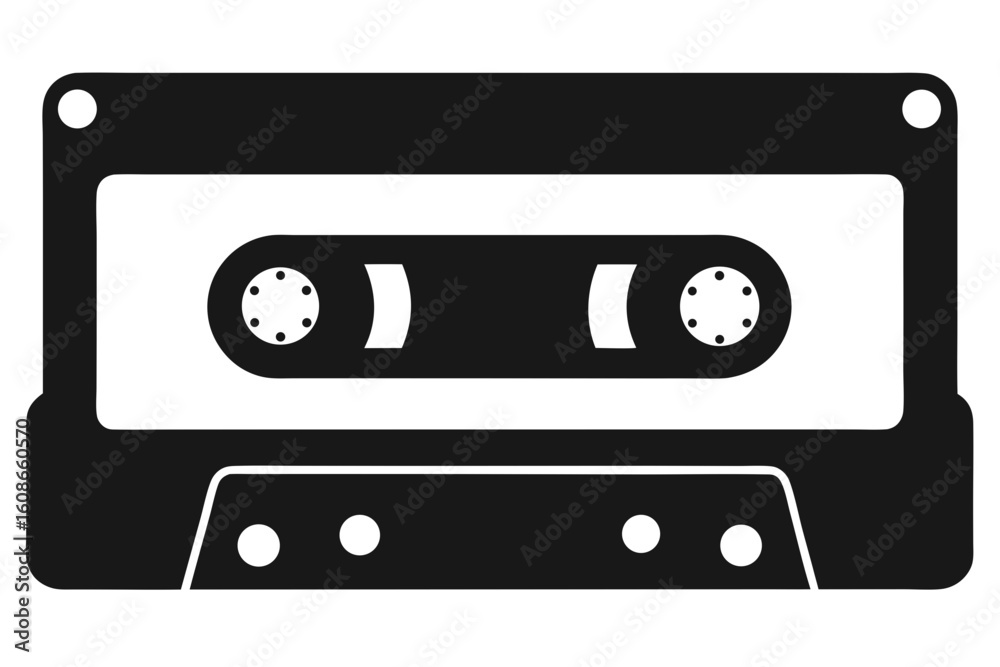 Obraz premium Black cassette tape icon on white background audio