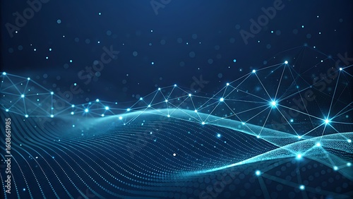 Abstract Blue Technology Background with Connecting Dots and Lines Network