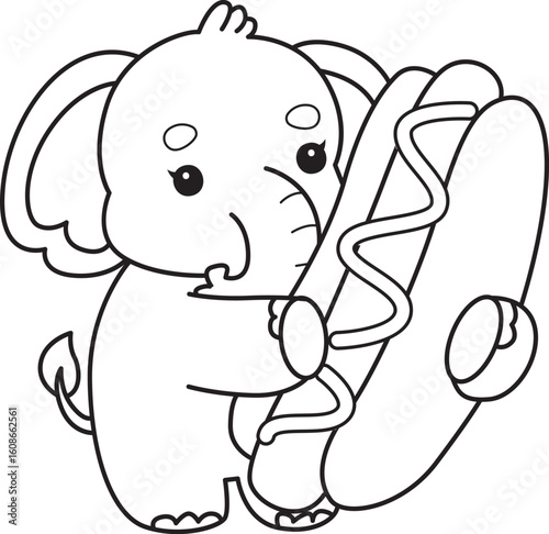 Cute Elephant icon. Funny baby Elephant animal series stock illustration. Life of fluffy Elephant designs.  
Coloring pages of Funny baby Elephant.