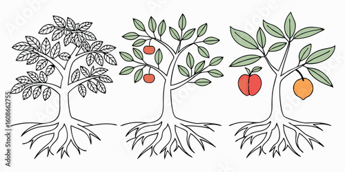 trees line icon set vector pictograms of roots