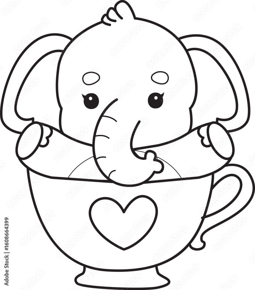 Obraz premium Cute Elephant icon. Funny baby Elephant animal series stock illustration. Life of fluffy Elephant designs. Coloring pages of Funny baby Elephant. 
