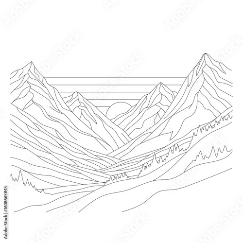 Line Art Sun Rise, modern and clean hand drawn scenery!	