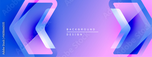Abstract background features layered shapes, gradients. Blue, purple hues create modern design. Text reads background design.