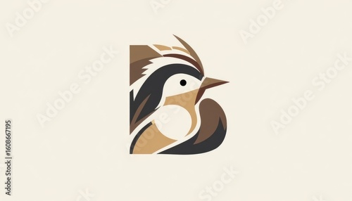 Clever Geometric Bird Monogram: A Crested Avian Profile Forming the Letter B