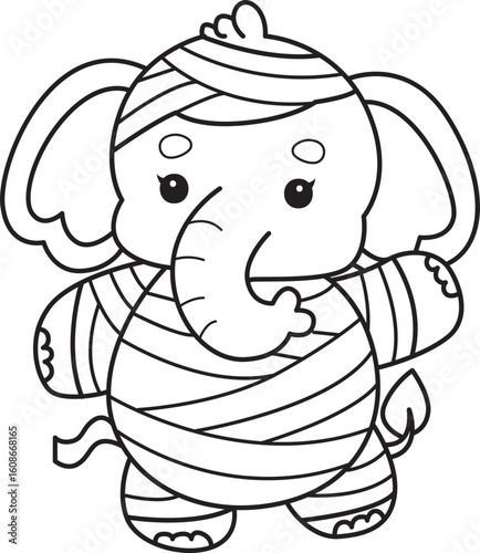 Cute Elephant icon. Funny baby Elephant animal series stock illustration. Life of fluffy Elephant designs. Coloring pages of Funny baby Elephant.
