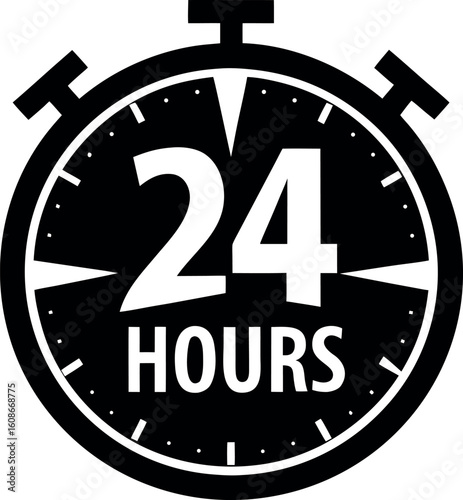 Twenty four hours stopwatch timer deadline silhouette vector illustration