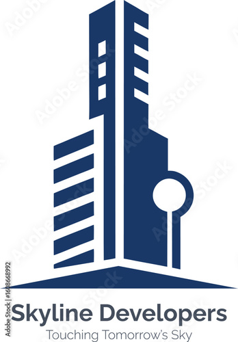 Modern skyline developers logo with tall buildings and abstract elements