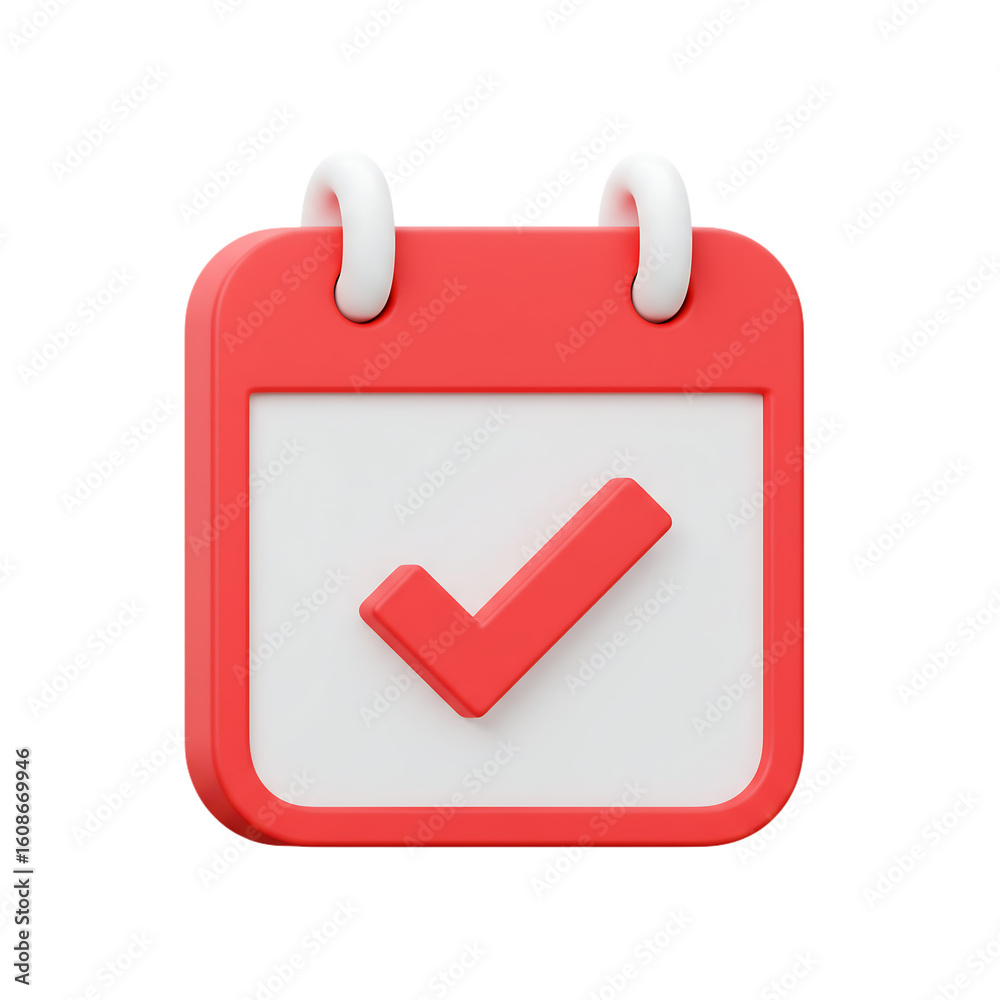 Red Calendar with Check Mark Icon. Red Calendar with Check Mark Icon.