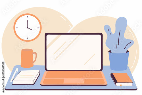 Miejsce pracy w domu. Laptop z pustym ekranem, idealny jako mockup, koncepcja pracy zdalnej i produktywności.