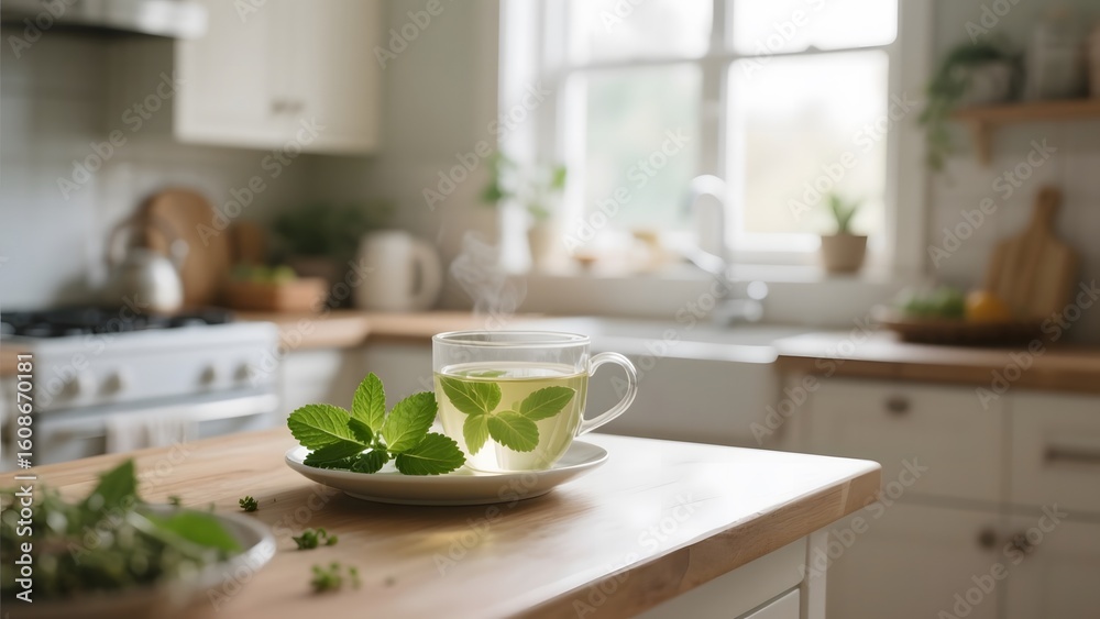 custom made wallpaper toronto digitalFresh mint tea served in a bright, modern kitchen