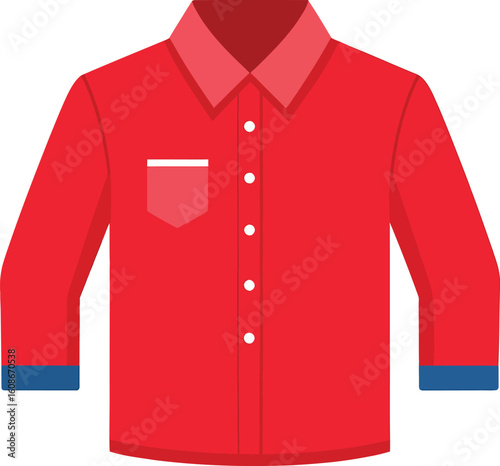 Vibrant Red Long-Sleeve Shirt Vector. Men's Casual or Formal Fashion Apparel Illustration