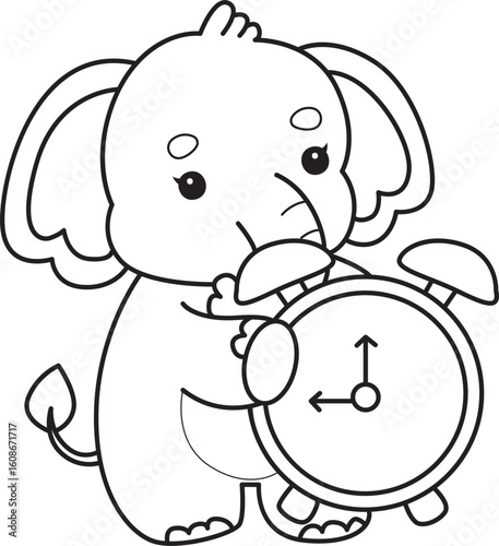 Cute Elephant icon. Funny baby Elephant animal series stock illustration. Life of fluffy Elephant designs. Coloring pages of Funny baby Elephant.