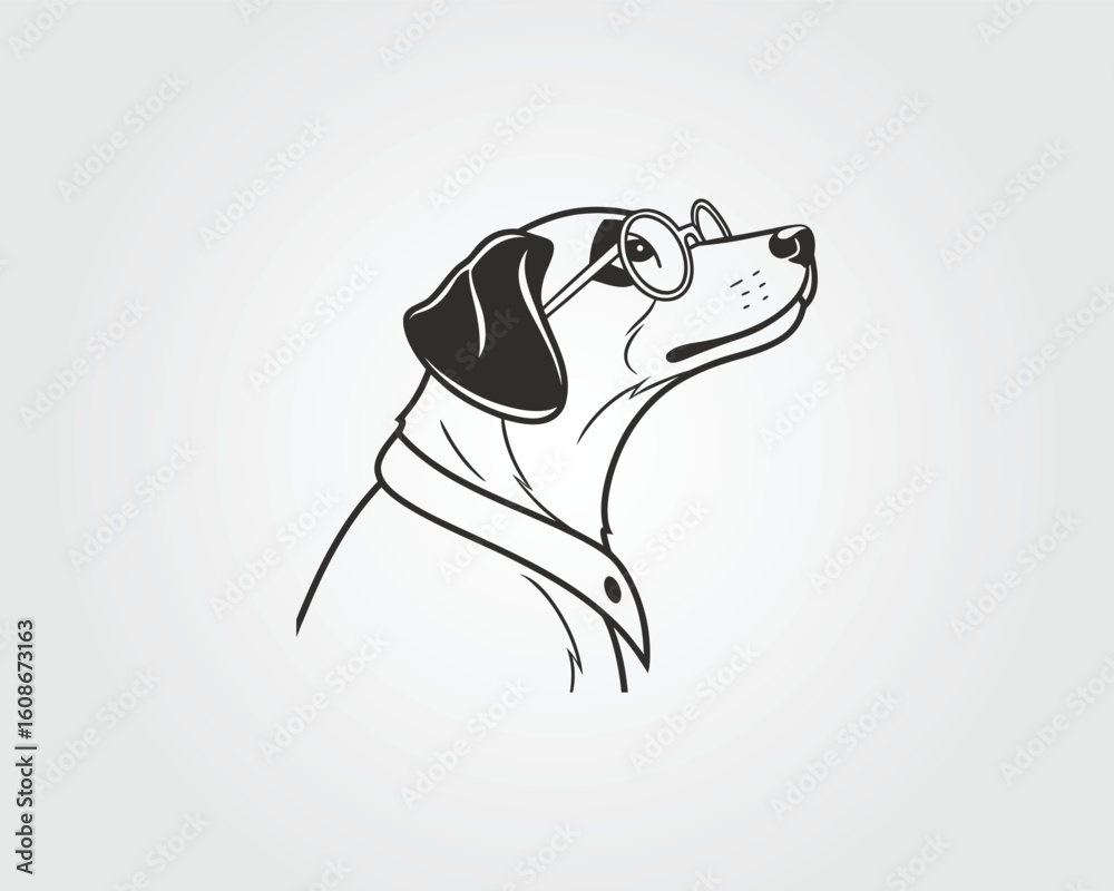 Elegant line drawing portrait of a dog looking up logo design concept vector template. Elegant line drawing portrait of a dog looking up logo design concept vector template.
