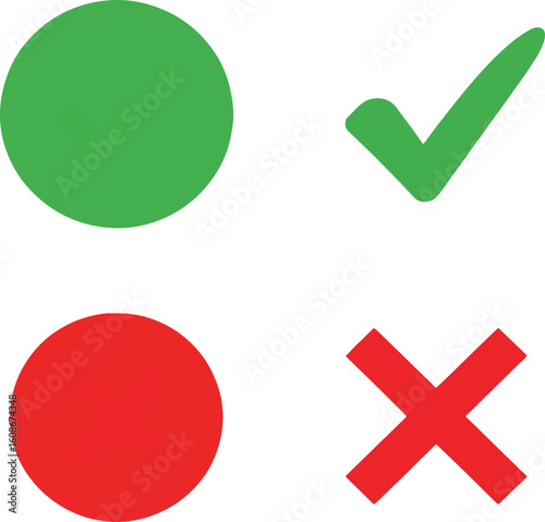 Green Checkmark and Red X Mark Icons: Approval or Denial Symbols