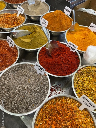 spices and herbs in a market