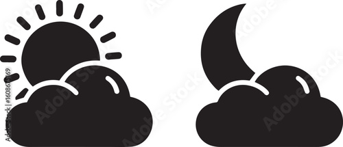  Day and Night Weather Icons: Sun Cloud and Moon Cloud Symbols