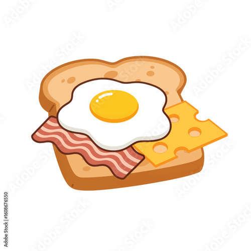 Delicious breakfast toast with fried egg, crispy bacon, and cheddar cheese slice, mouthwatering delight