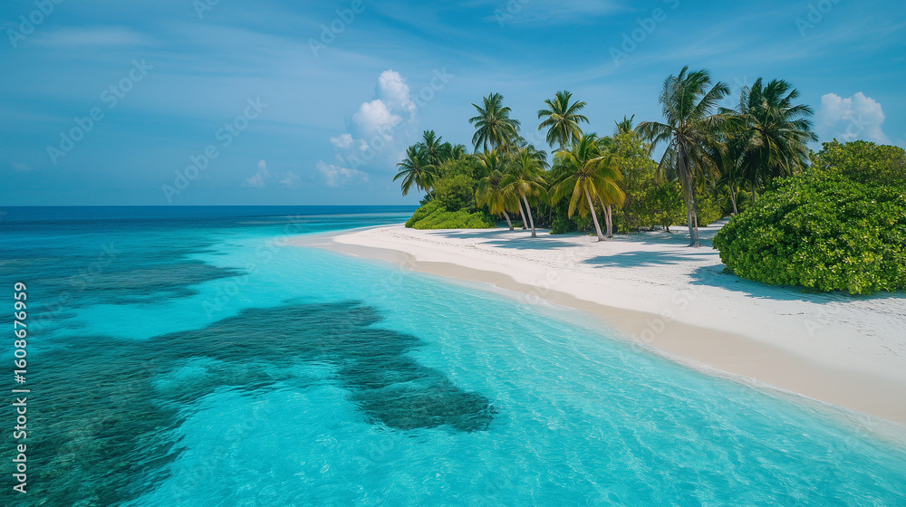 Tropical beach. Summer vacation on a tropical island with beautiful beach and palm trees. Tropical Maldives. Tropical beach. Summer vacation on a tropical island with beautiful beach and palm trees. Tropical Maldives.