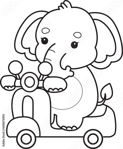 Cute Elephant icon. Funny baby Elephant animal series stock illustration. Life of fluffy Elephant designs. Coloring pages of Funny baby Elephant.