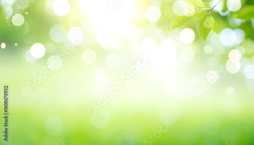 Soft-focus image of sunlit green foliage and bokeh