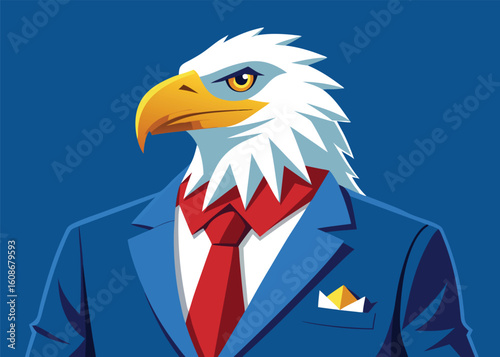 Distinguished Eagle in Sleek Blazer with Pocket Square Vector Illustration with Sharp Details and Minimalist Style 