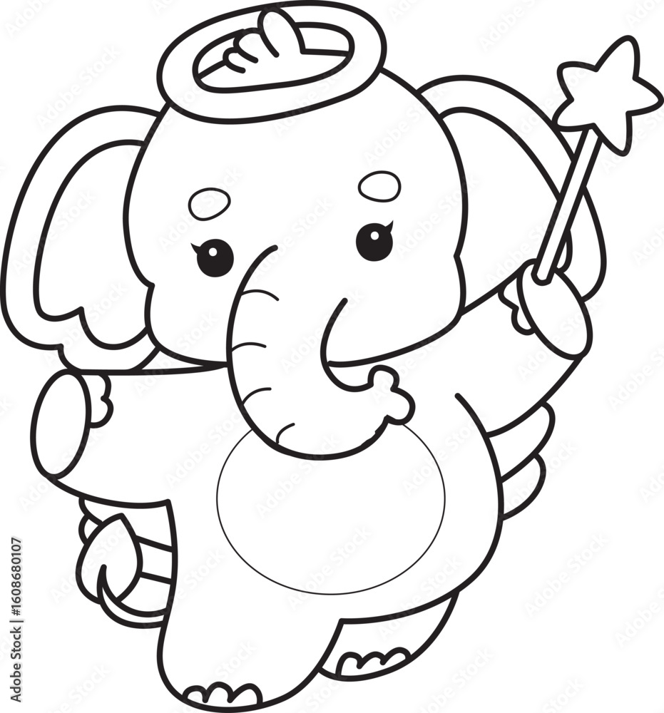 Obraz premium Cute Elephant icon. Funny baby Elephant animal series stock illustration. Life of fluffy Elephant designs. Coloring pages of Funny baby Elephant.