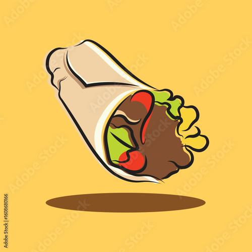 Simple vector illustration of kebab and shawarma logo on brown background