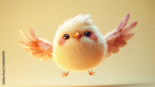 A little chick flaps its wings. AI.