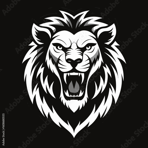 a lion head roaring with its mouth open in a simple look a logo silhouette vector illustration