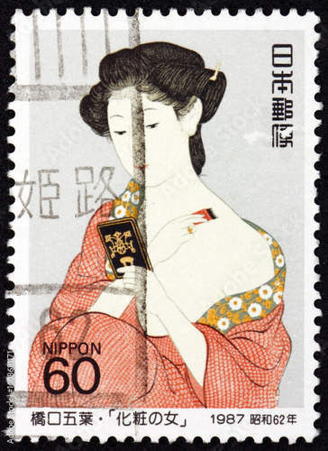 Postage stamp Japan 1987 woman at toilette, by Goyo Hashiguchi