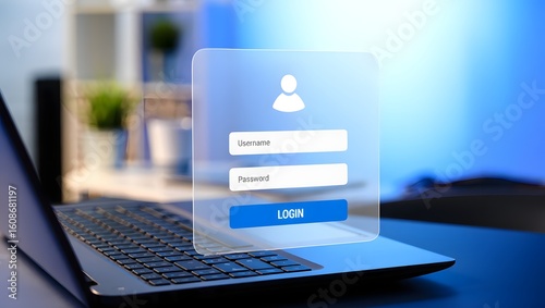 User login interface concept showing secure authentication via smartphone and laptop. Ideal for UX design, mobile apps, cybersecurity, access control and digital identity systems.