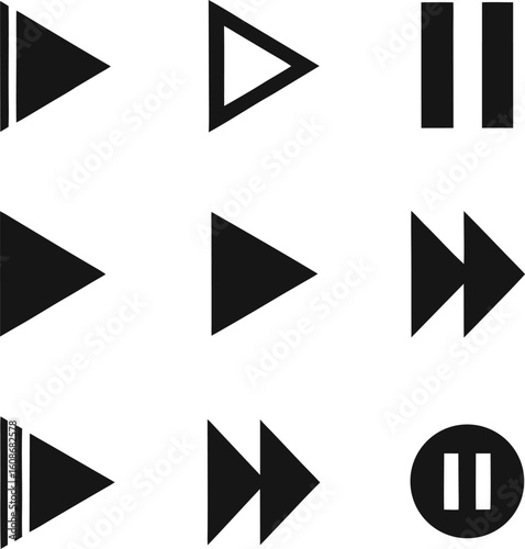 Free Download Black media player icons including play pause fast forward and rewind symbols on white background - GFXLoad