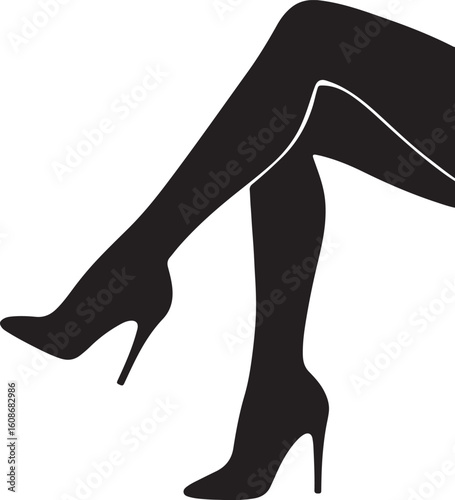 Woman legs wearing black high heel shoes with halftone dotted texture and vintage minimalist design element. heel shoes wearing high heel silhouette illustration 