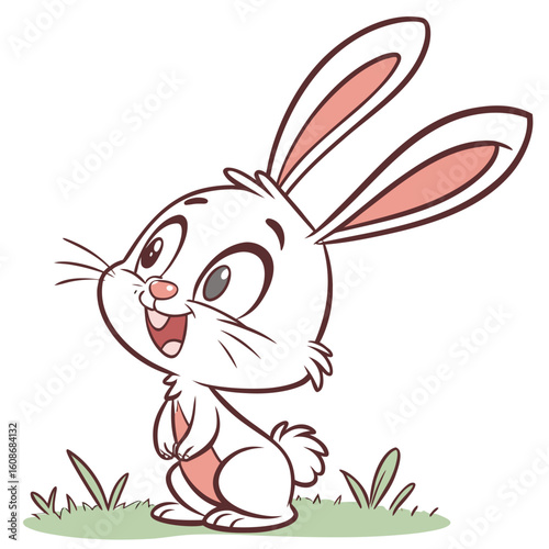 Cute cartoon rabbit holding a carrot in a happy spring illustration