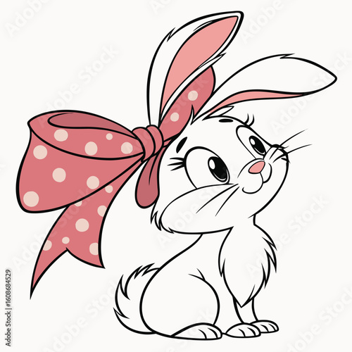 Cute Cartoon Bunny with Hearts Vector Illustration.