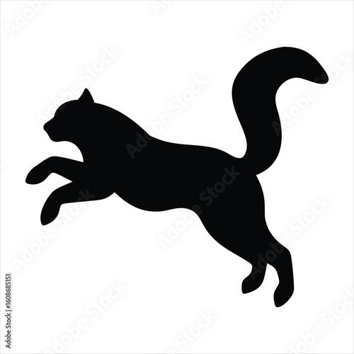 Black silhouette of a cat leaping forward