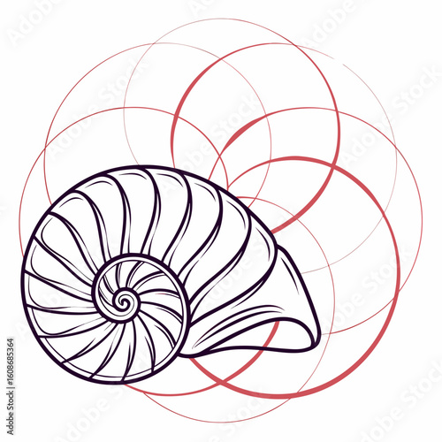 Stylized nautilus shell with swirling geometric lines in a minimalist design