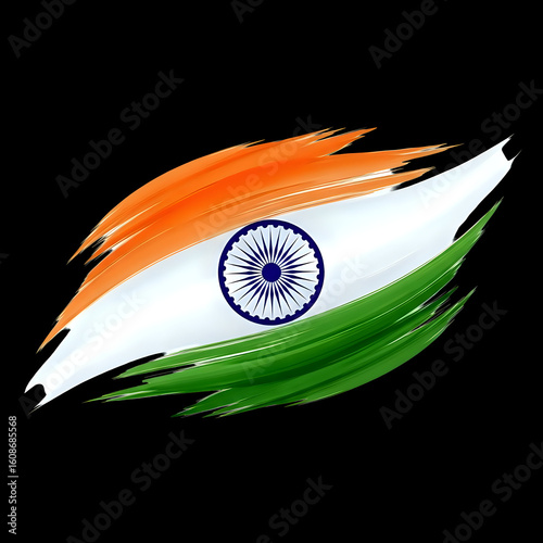 Vibrant Indian flag art with brushstroke design, perfect for national celebrations, cultural projects, and patriotic promotions with dynamic visual impact