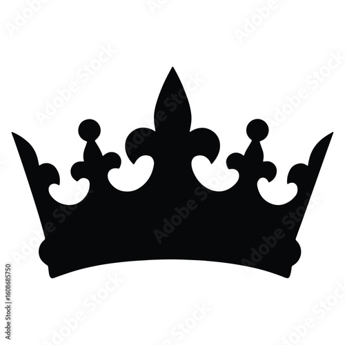 A bold black silhouette of a royal crown representing nobility authority and elegance