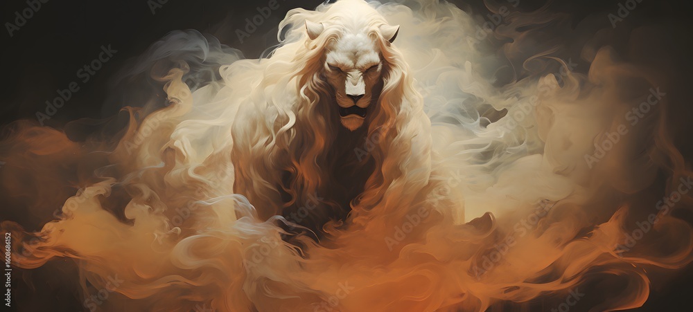 Obraz premium a light sphinx demon , coming out of the smoke, generative AI