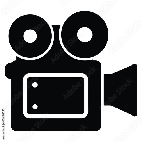 Black and white vintage movie camera icon representing film and video production
