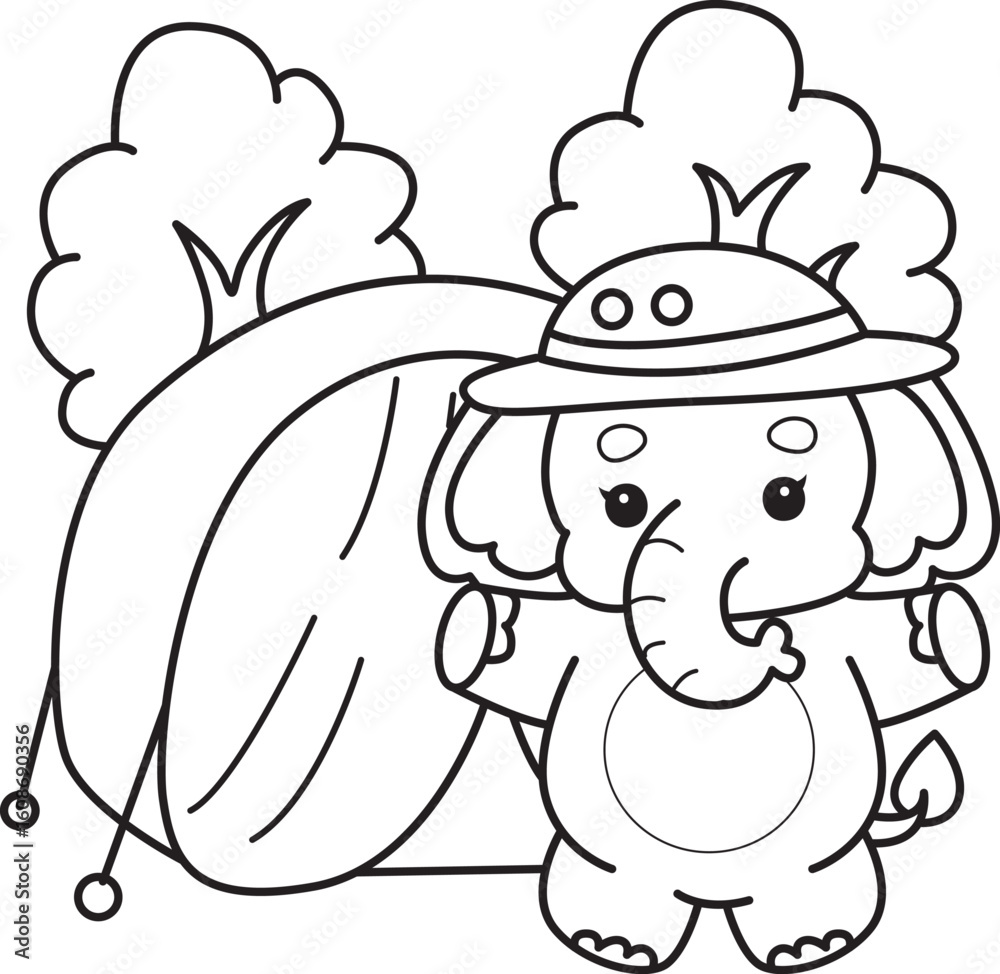 Obraz premium Cute Elephant icon. Funny baby Elephant animal series stock illustration. Life of fluffy Elephant designs. Coloring pages of Funny baby Elephant.