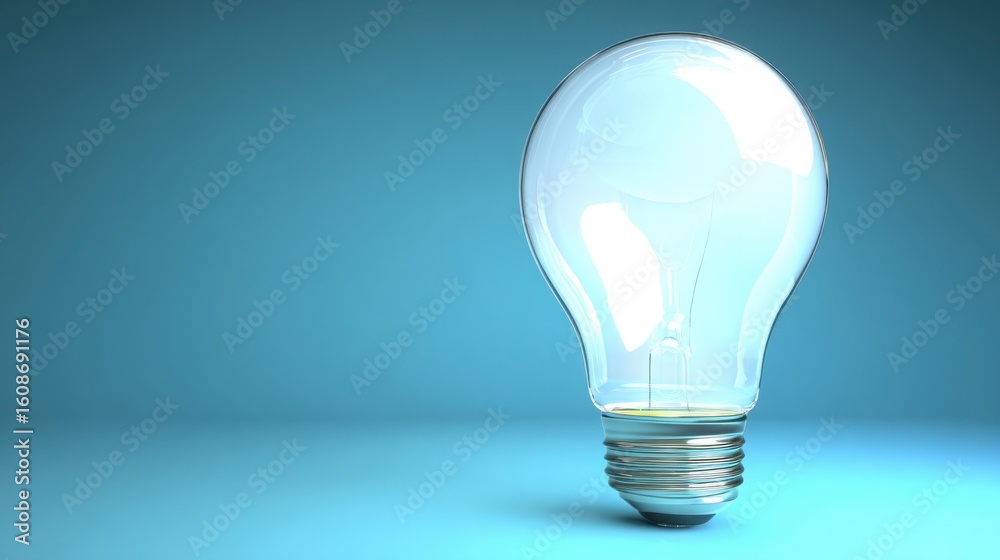 Bright light bulb glowing on a blue background representing creativity and ideas within a disruptive innovation team concept Bright light bulb glowing on a blue background representing creativity and ideas within a disruptive innovation team concept