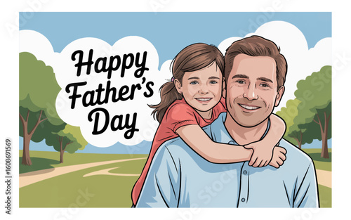 Father daughter piggyback ride park celebration vector