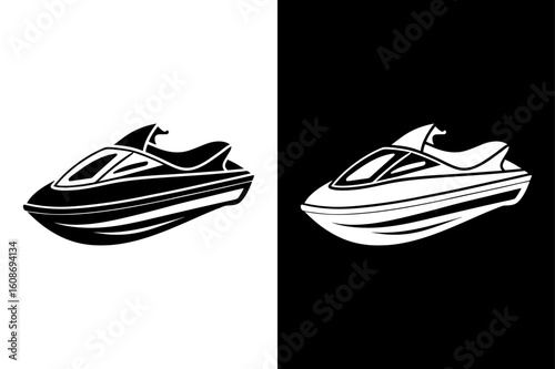 Aquatic Travel Icon silhouette. Jet Ski and Boat Vectors for Marine-Themed Designs