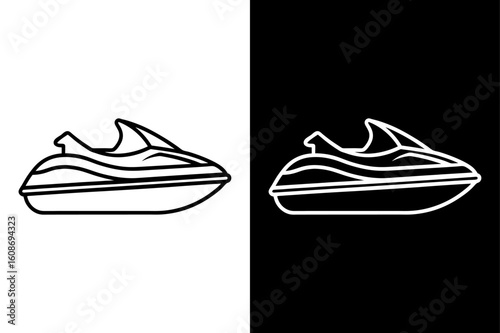 Jet Ski Vector Line Art. Sleek Watercraft Icon on White and Black Background