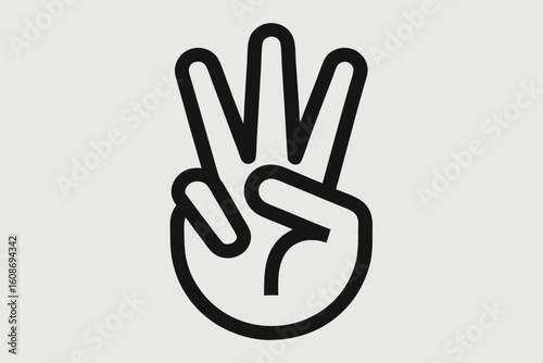 Black outline of hand showing three fingers up gesture