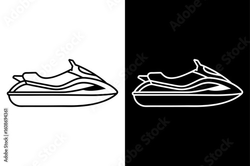 Minimal Jet Ski Line Icon. Aquatic Transport Vector Illustration in Black and White